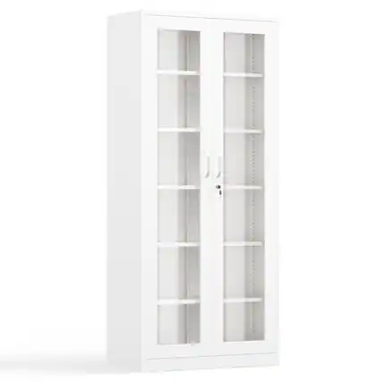Front. Winado - 71" Tall Lockable Display Cabinet with Glass Doors & 5 Adjustable Shelves & Secure Locking System - White.