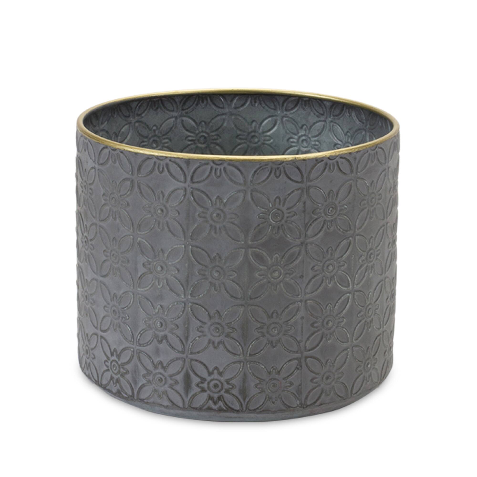 Back. BreeBe - Ornate Geometric Metal Planter (Set of 4) - Grey.