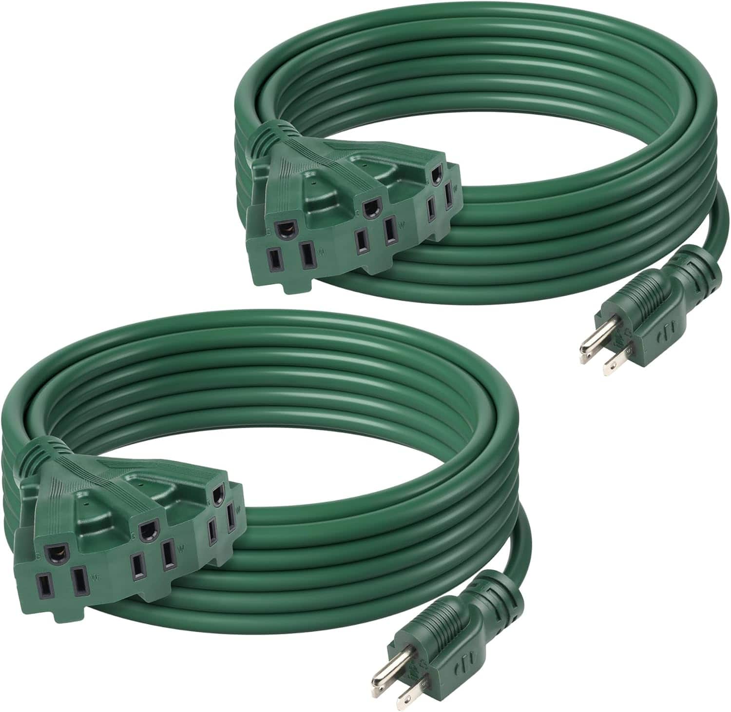 BN-LINK - 2-Pack 25ft Outdoor Extension Cord, 3 Outlets, 16/3 SJTW, 13A, Grounded, ETL Listed - Green
