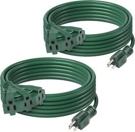 BN-LINK - 2-Pack 25ft Outdoor Extension Cord, 3 Outlets, 16/3 SJTW, 13A, Grounded, ETL Listed - Green