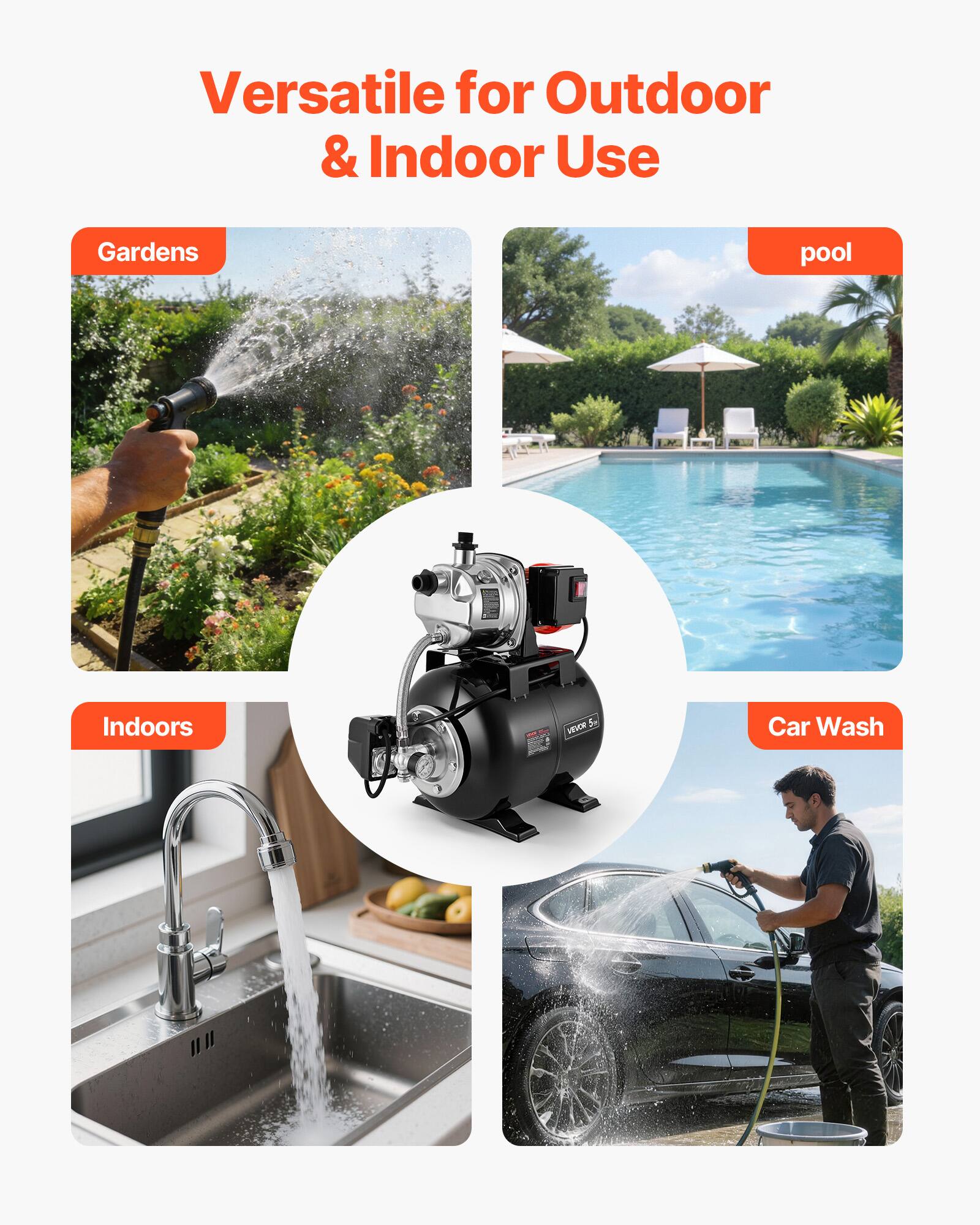 Versatile for Outdoor & Indoor Use

- Gardens
- pool
- Indoors
- Car Wash