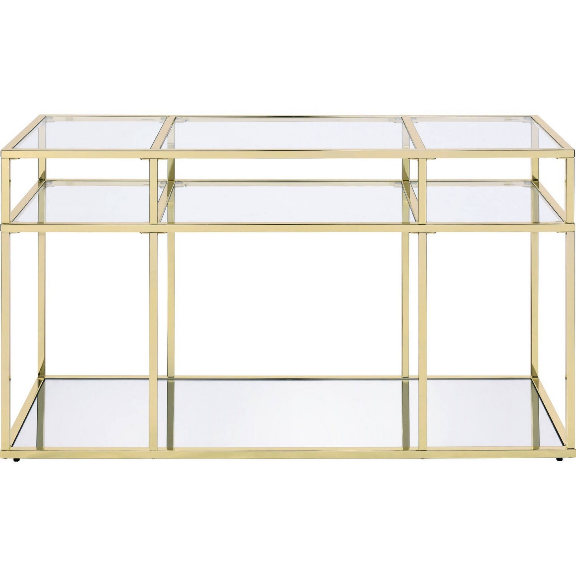 Alt View 1. Manhattan Lane - 3 Tier Sofa Table with Glass Shelves and Metal Frame - Gold.