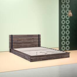 Hivvago - Full size Farmhouse Wood Industrial Low Profile Platform Bed Frame - Brown