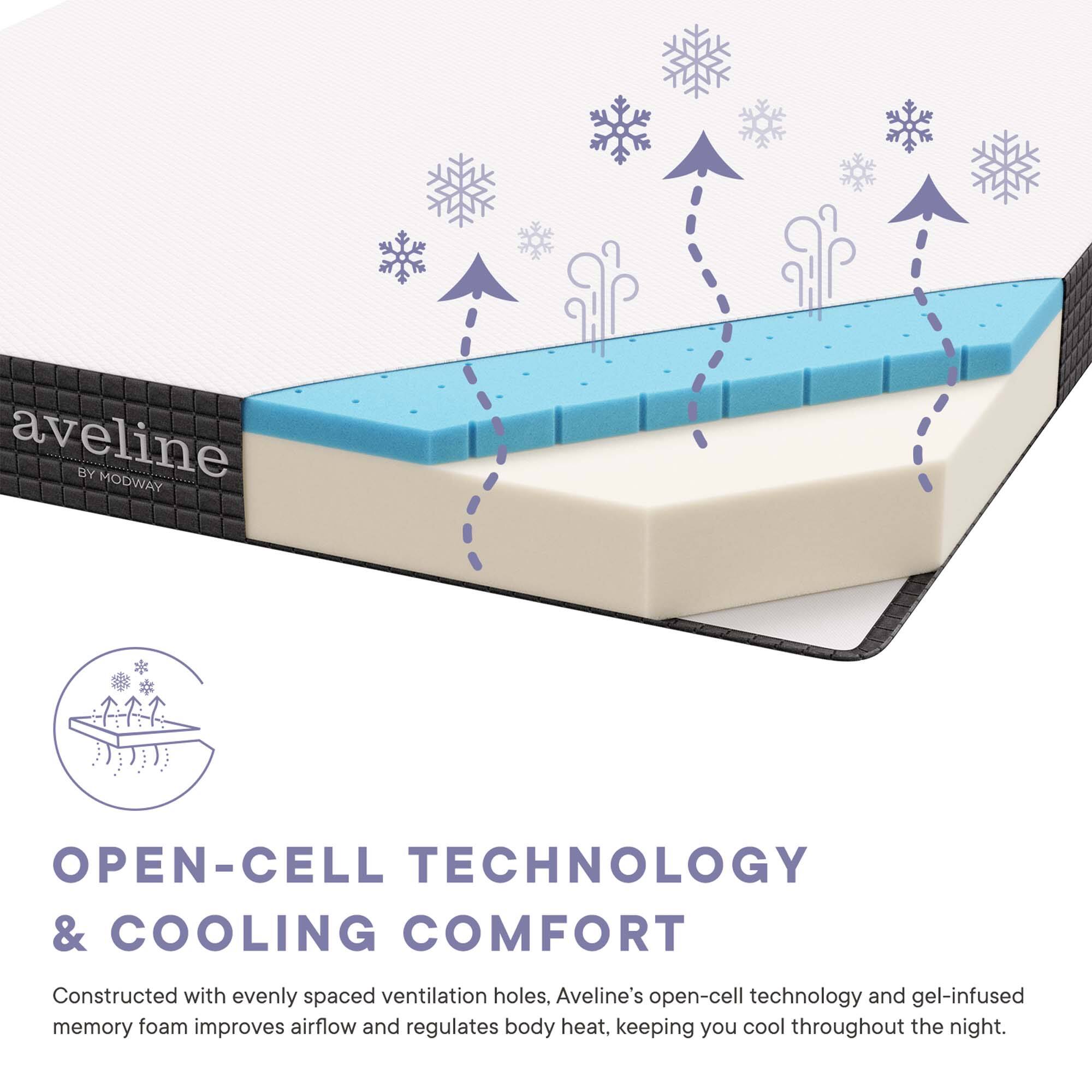 Aveline by Modway

Open-Cell Technology & Cooling Comfort

Constructed with evenly spaced ventilation holes, Aveline's open-cell technology and gel-infused memory foam improves airflow and regulates body heat, keeping you cool throughout the night.