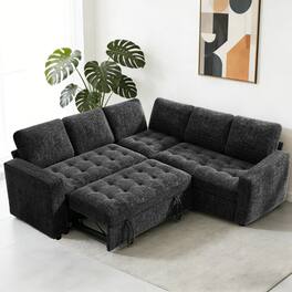 Dyonery - 80" Sectional Sleeper Sofa with Pull Out Couch,Modern 5 Seat L Shaped Modular Couch,Sectionals Modular Sofa with Storage - Black