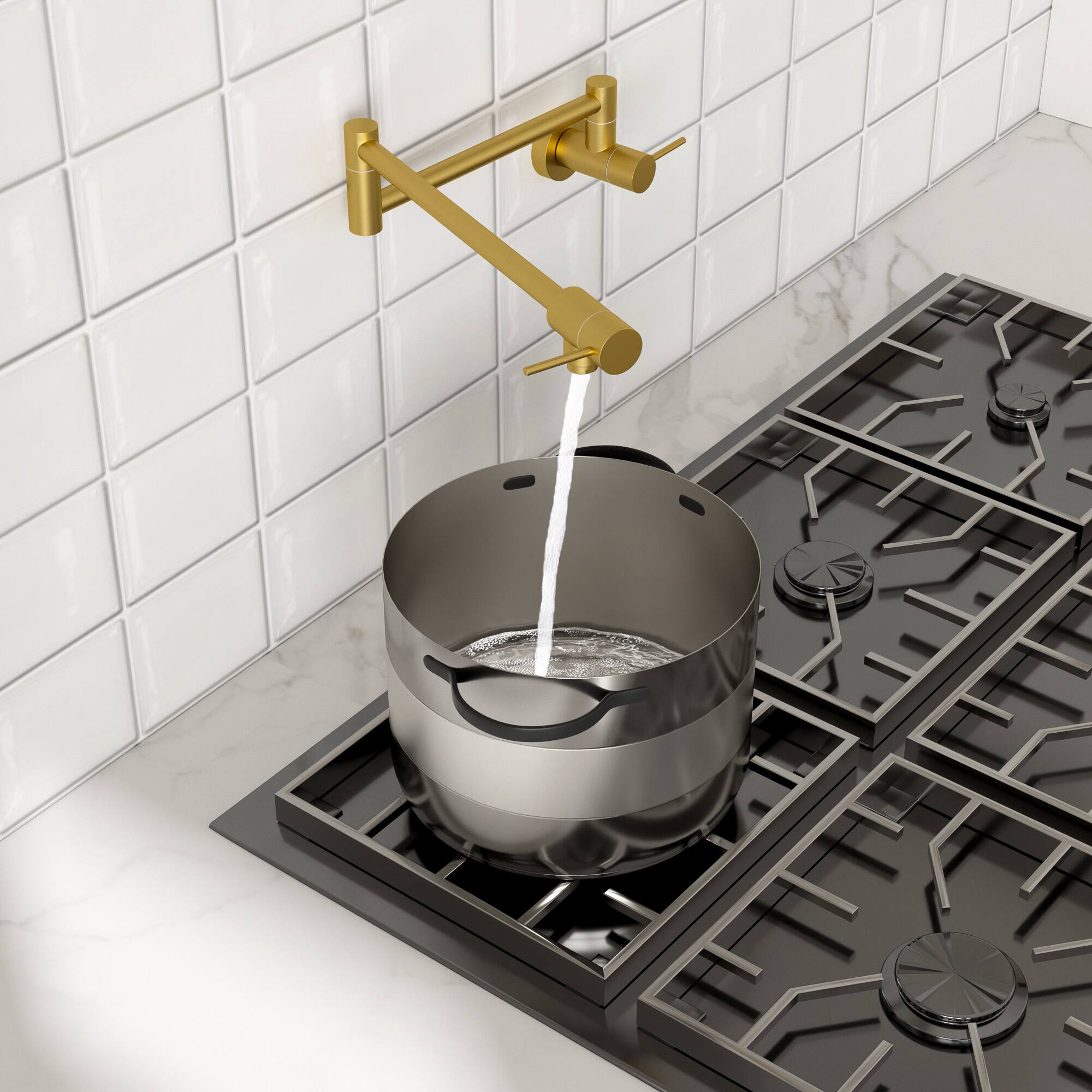 Back. Lordear - Gold Wall Mount Kitchen Sink Faucet Folding Stretchable with Single Hole Two Handles - Gold.
