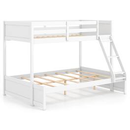Costway - Twin Over Full Bunk Bed with 3-Step Ladder Full-Length Guardrails 21 Support Slats - White