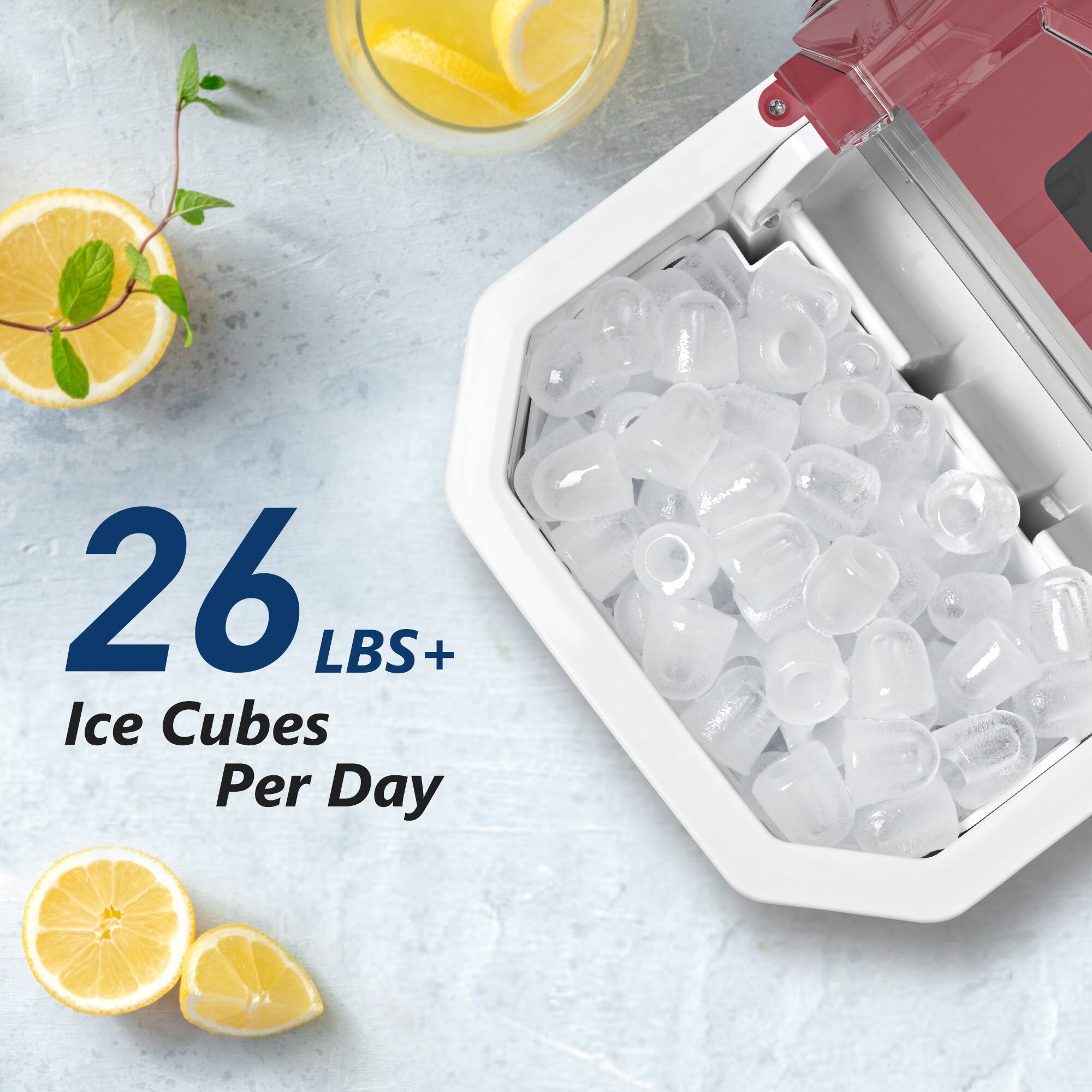 26 LBS+  
Ice Cubes Per Day