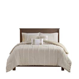 Gracie Mills - Randall 3-Piece Chic Farmhouse Chenille Stripe Cotton Duvet Cover Set - Taupe
