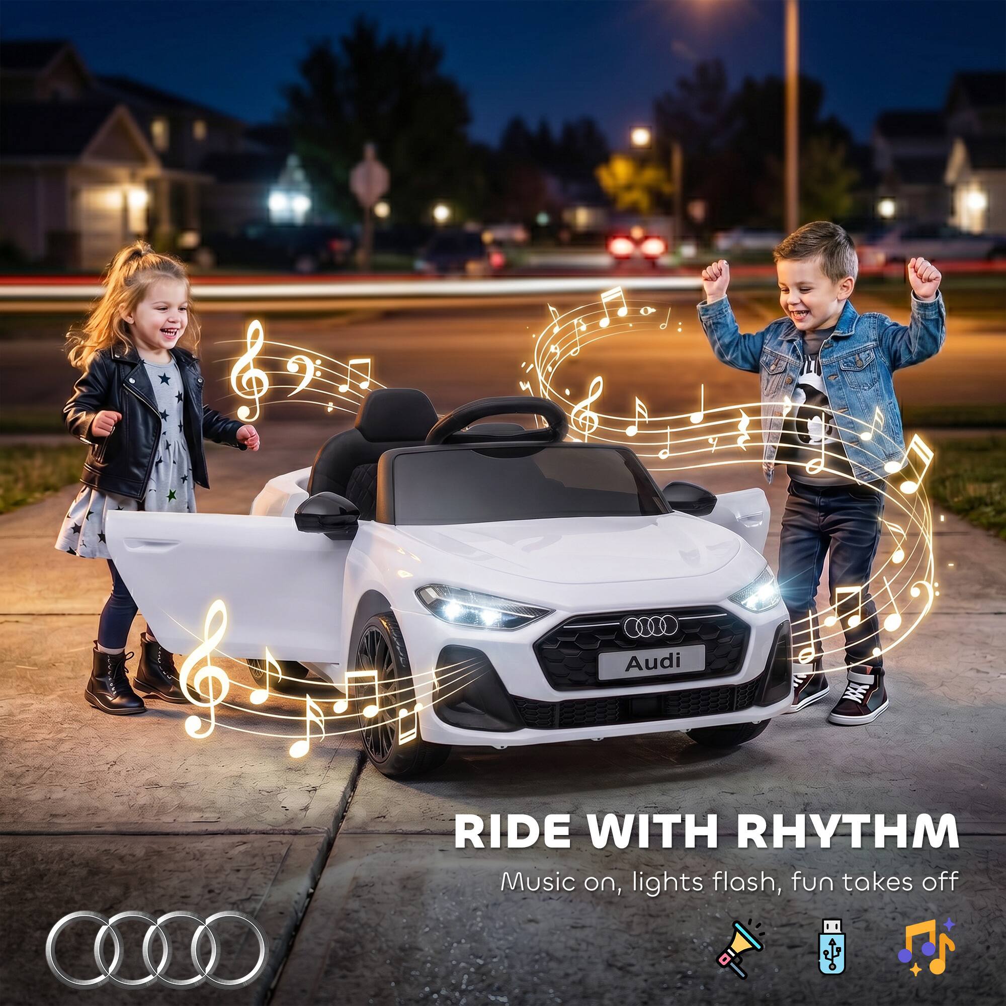 Audi  
RIDE WITH RHYTHM  
Music on, lights flash, fun takes off