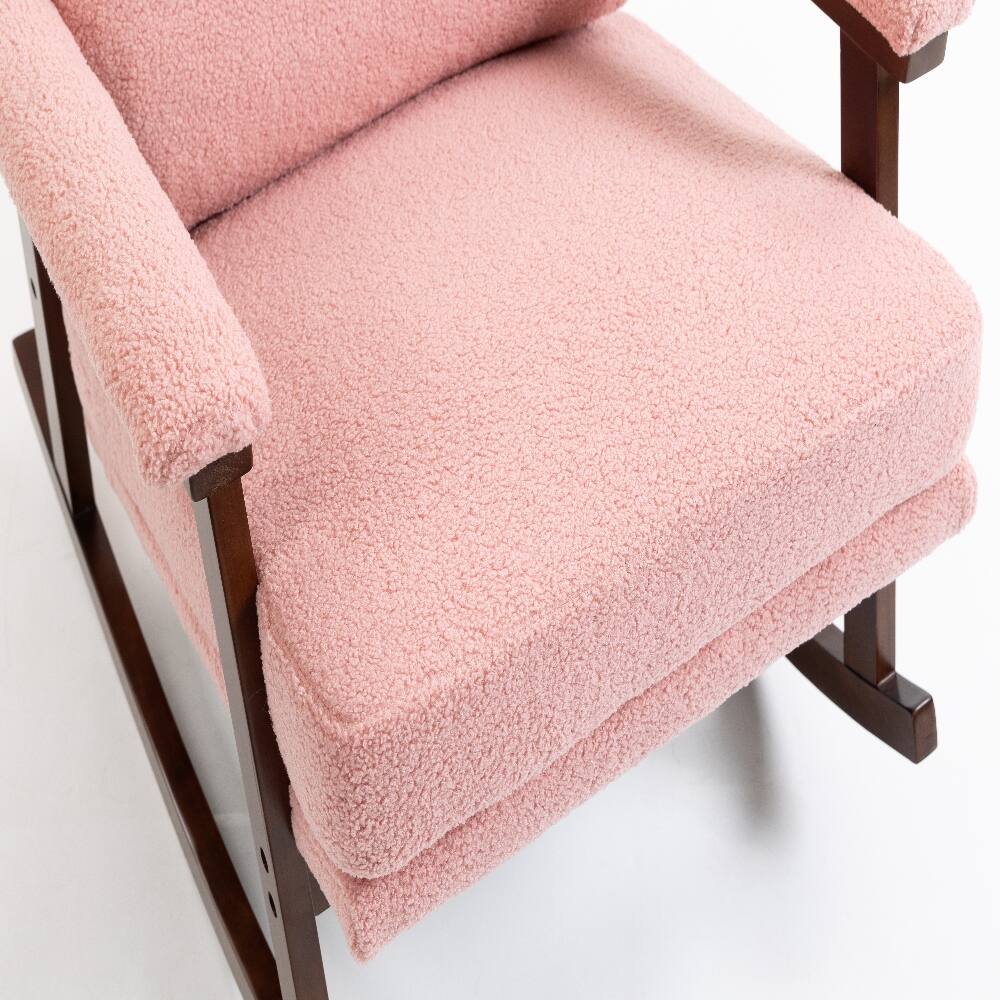 Alt View 7. Loheer - Loheer Mid Century Modern Rocking Chair Solid Wood Frame Pink - Pink.