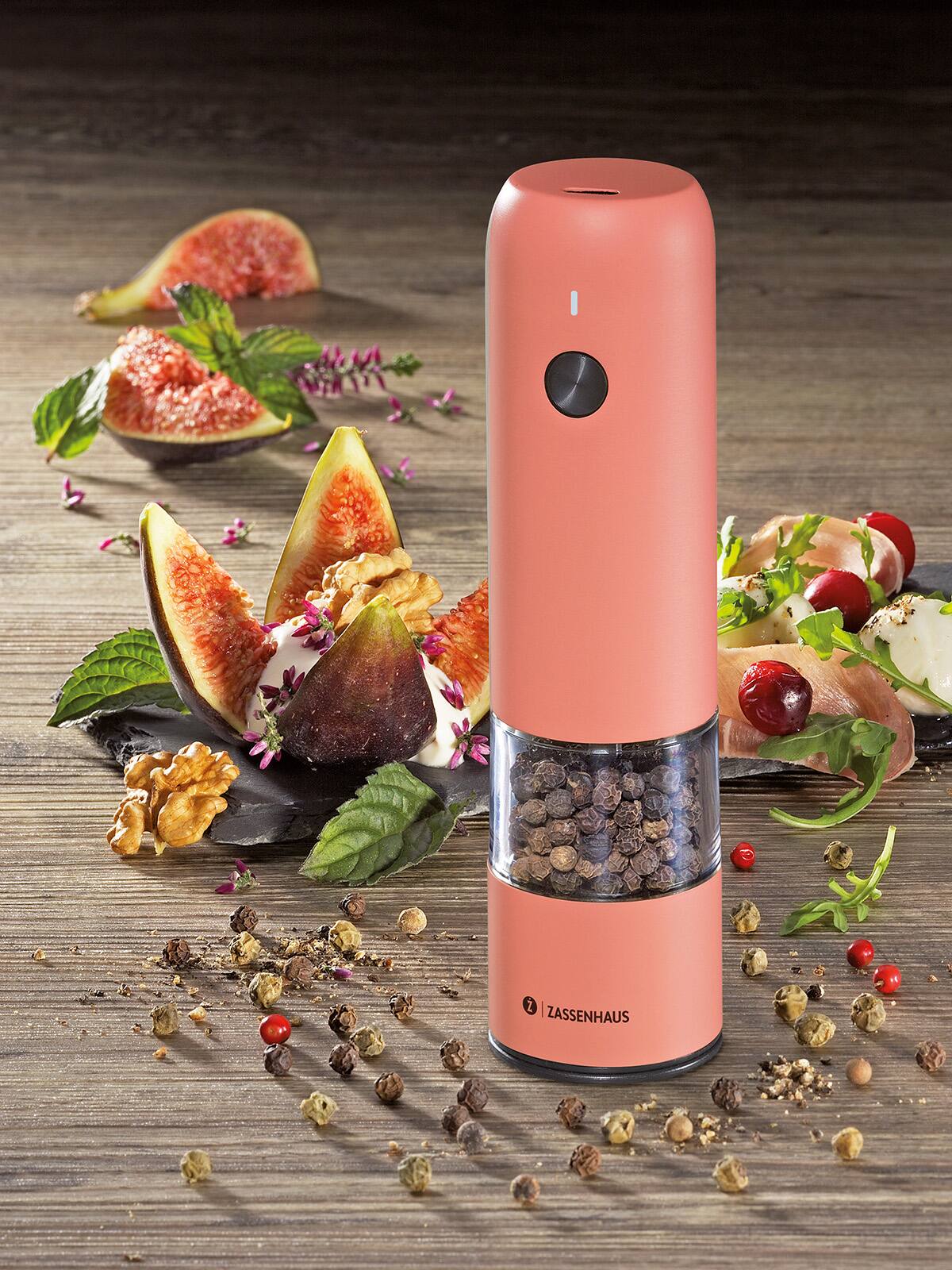 Alt View 3. Zassenhaus - Koln Rechargeable Salt or Pepper Mill, 5.5" H x 1.5", Coral - Coral.