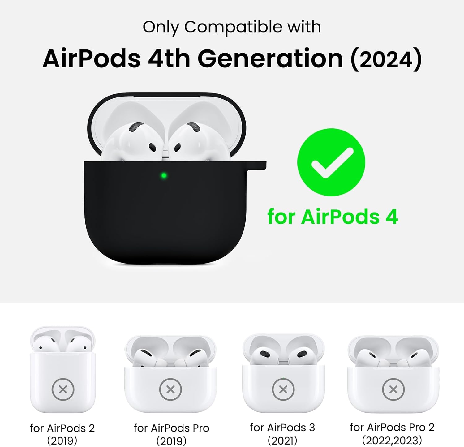 Only Compatible with AirPods 4th Generation (2024) for AirPods 4 for AirPods 2 (2019) for AirPods Pro (2019) for AirPods 3 (2021) for AirPods Pro 2 (2022,2023)