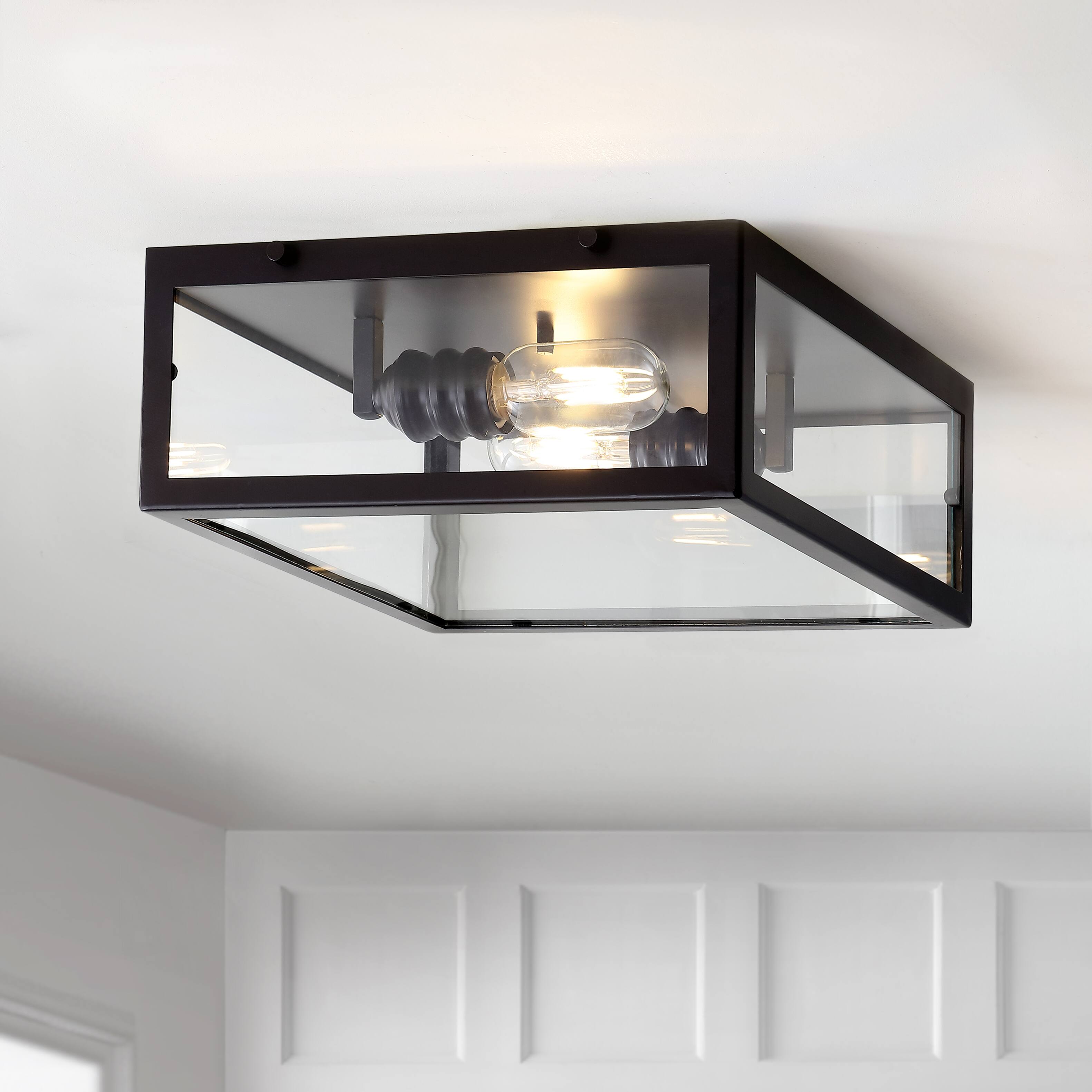 Alt View 1. Jonathan Y - Grayson 12" Metal/Glass LED Flush Mount, Oil Rubbed Bronze - Oil Rubbed Bronze.