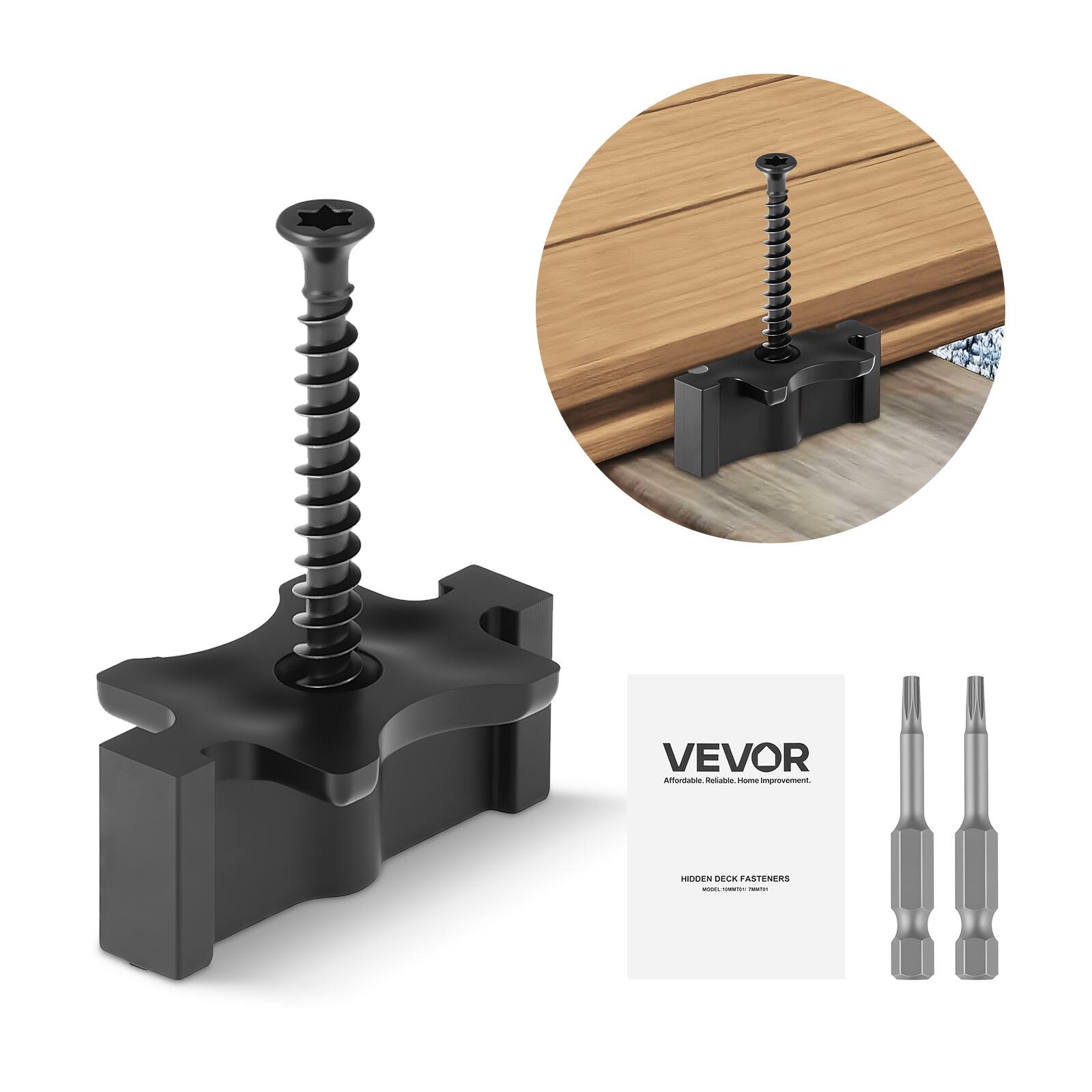 VEVOR  
Affordable. Reliable. Home Improvement.  

HIDDEN DECK FASTENERS  
MODEL: 101010  
MATERIAL: Stainless Steel  

VEVOR Aartale - daloa - improvement.  
TREEN DEER FASTENERS