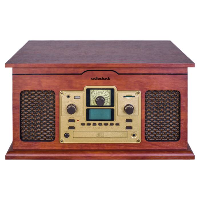 Front. RadioShack - Vintage Turntable with Bluetooth and FM Radio – 4001791 - Brown.