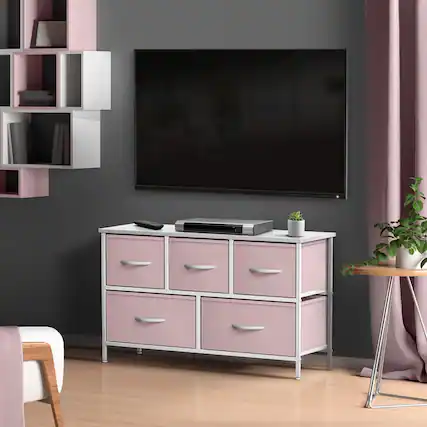 Front. Sorbus - Sorbus TV Stand Dresser with 5 Drawers - Television Riser Chest with Storage - Fits Most TVs, Bedroom, Living Room - Pink.