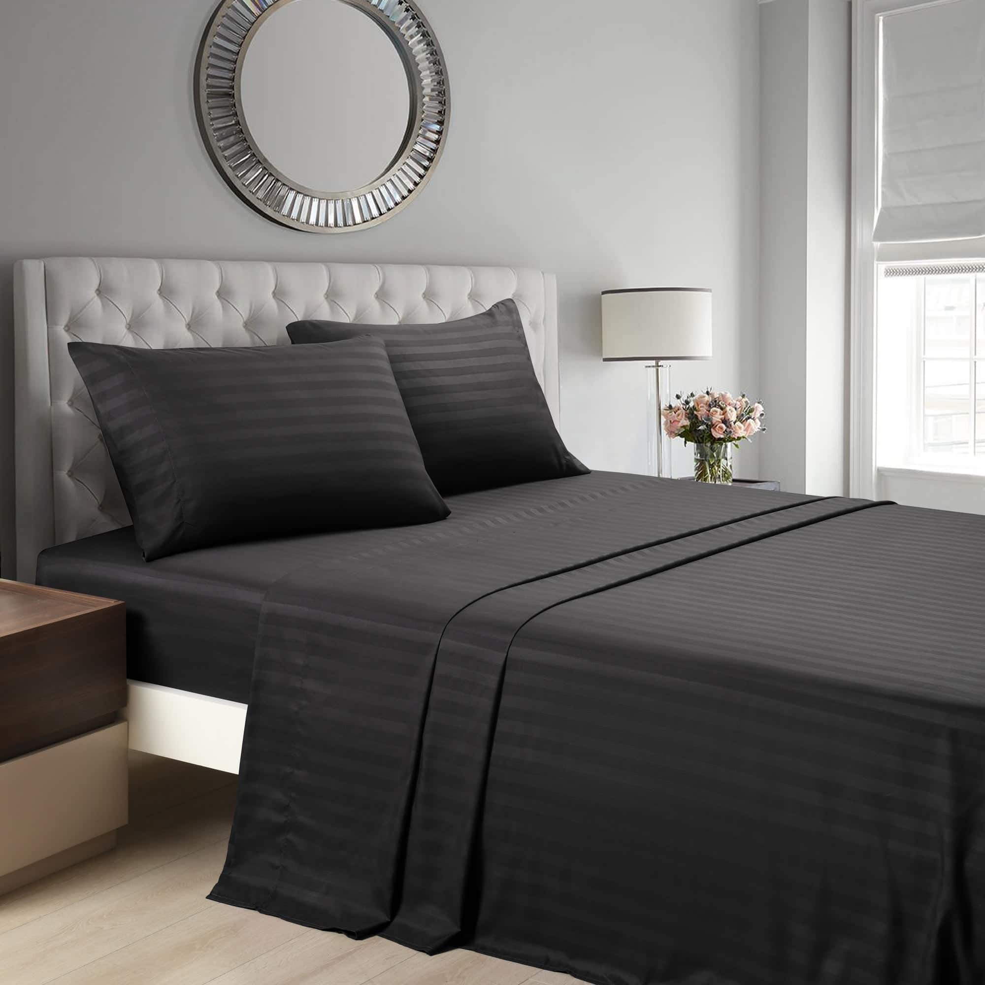 Front. MarCielo - Marcielo 4-Pieces Soft Striped Bed Sheets with 18 inches Deep Pocket - Black.