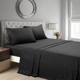 MarCielo - 4-Pieces Soft Striped Bed Sheets with 18 inches Deep Pocket - Black