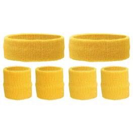 Unique Bargains - Sweatband Set, 2pcs Headband + 4pcs Wristbands Moisture Wicking Breathable Athletic Bands 6pcs for Sports - Yellow
