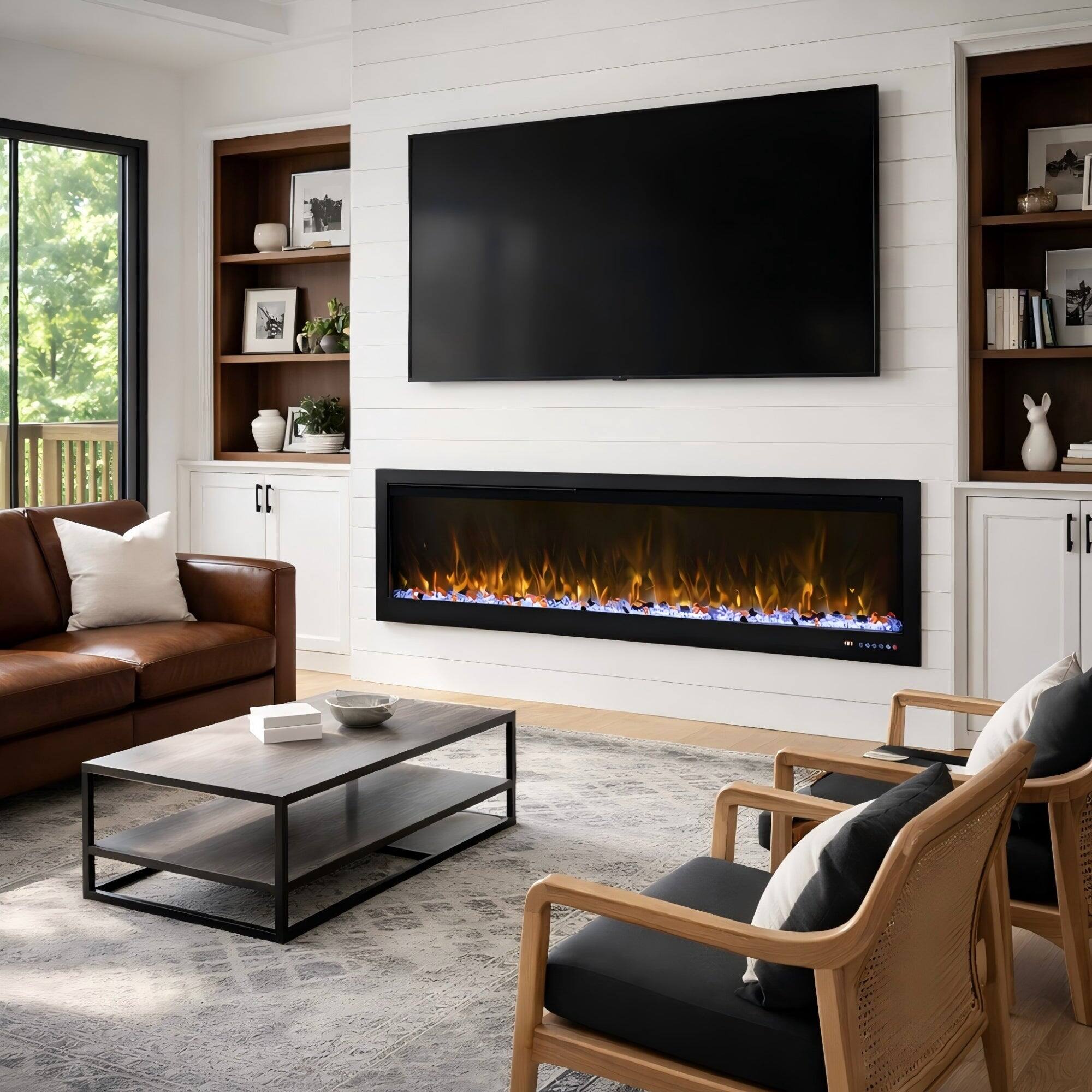 Alt View 4. Boyel Living - Red 50 Inch BIR Electric Fireplace 5100 BTU 750W/1500W 13 Flame Colors 3-Color Spot Light 1-9H Timer - Black.