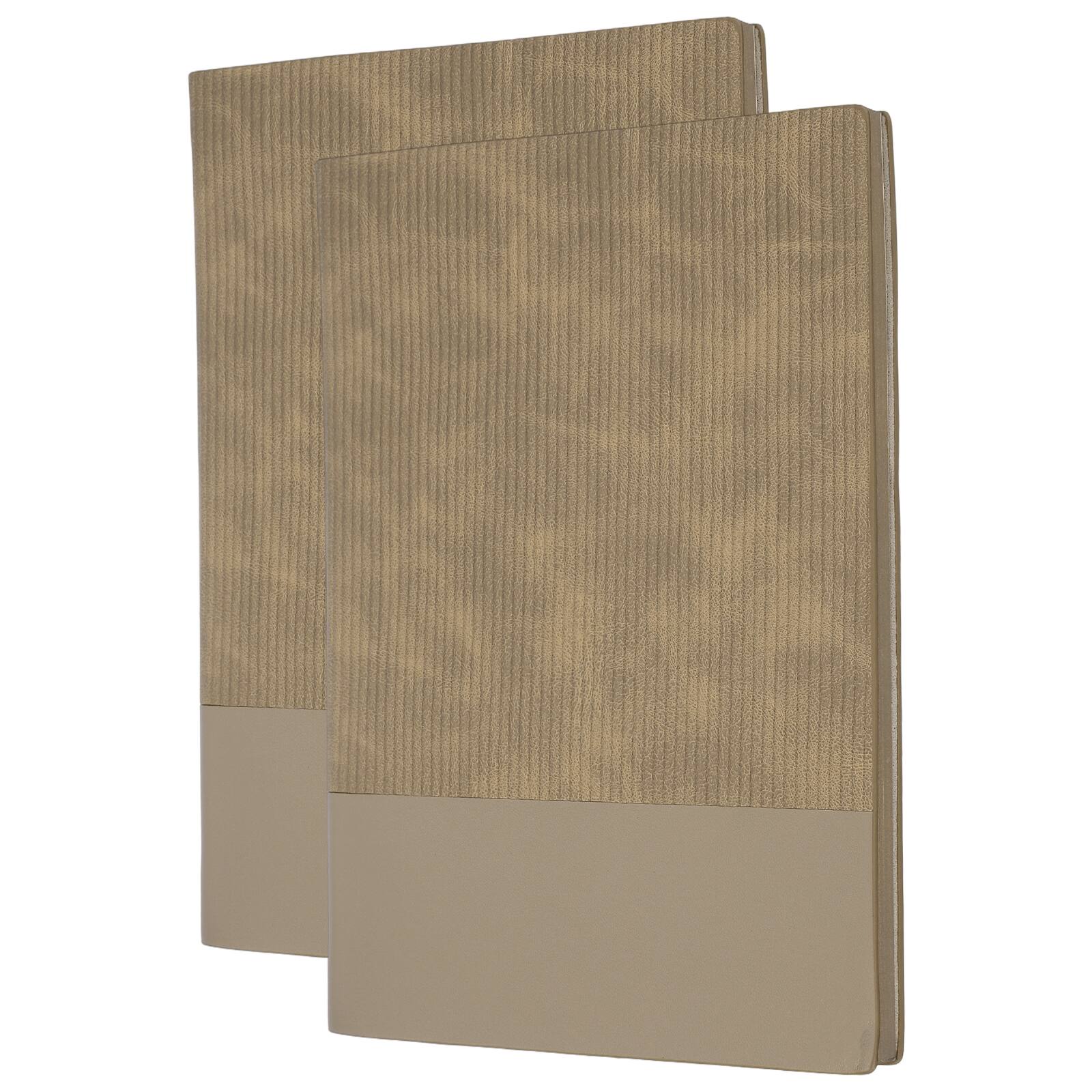 Unique Bargains - 2pcs Hardcover Leather Lined Journal, 100 Pages 8.3x5.7" A5 Lined Diary Notebook for Office Home Writing - Beige