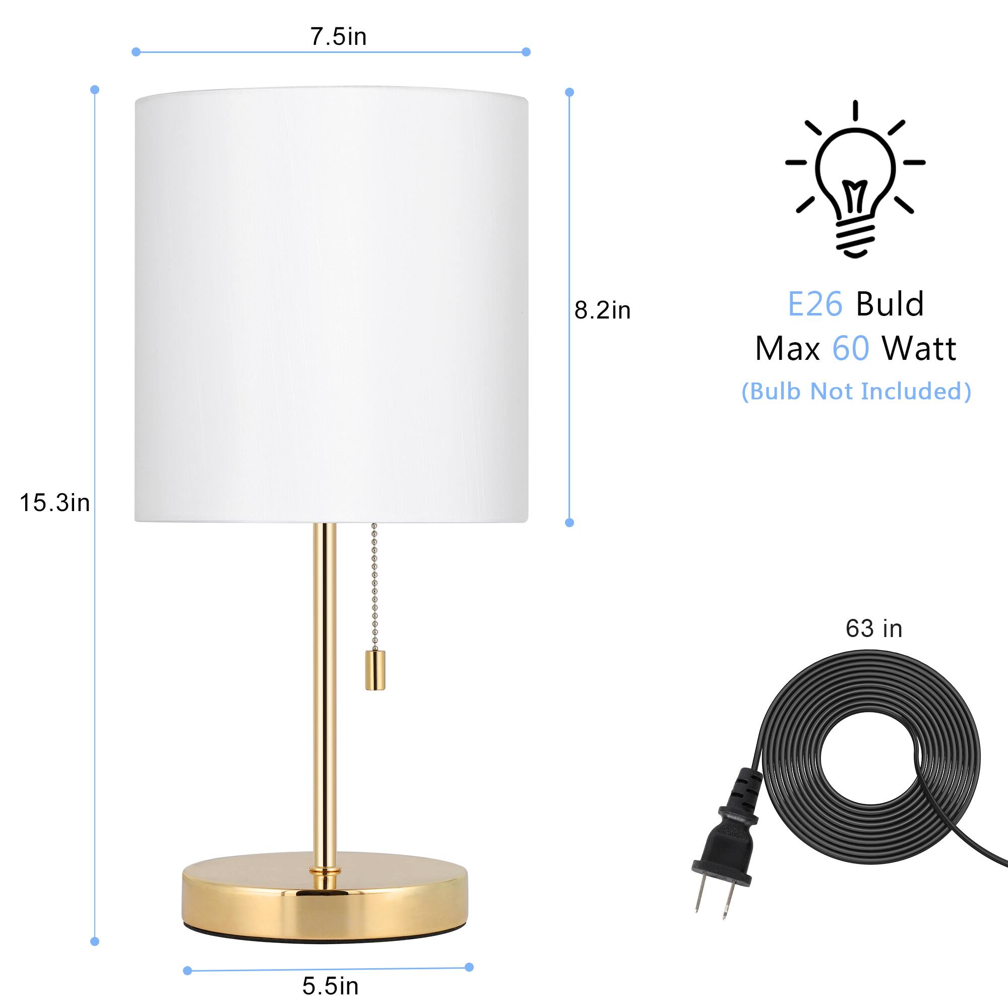 7.5in M  
8.2in E26 Bulb Max 60 Watt (Bulb Not Included)  
15.3in  
63 in  
5.5in