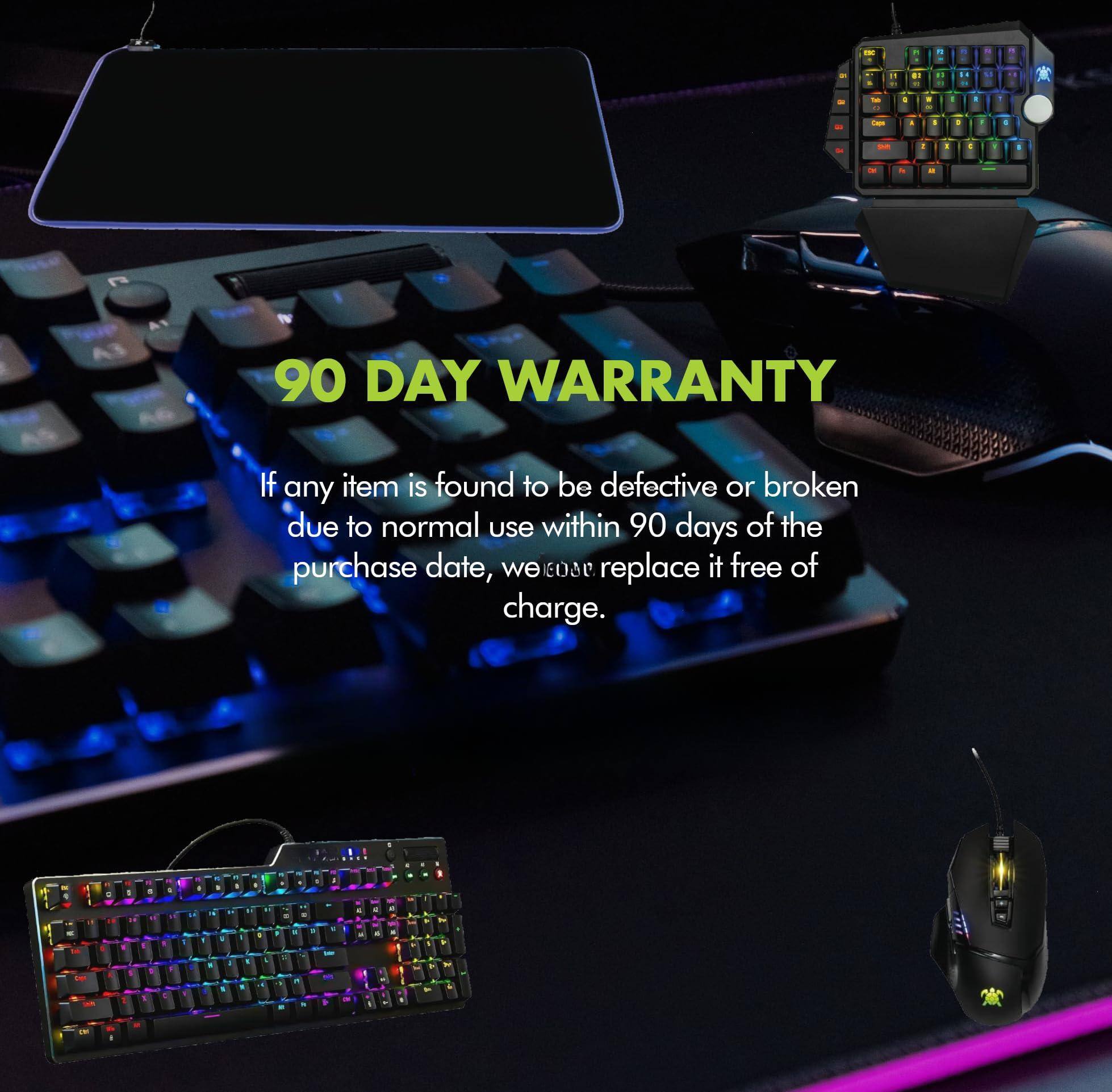 90 DAY WARRANTY

If any item is found to be defective or broken due to normal use within 90 days of the purchase date, we will replace it free of charge.