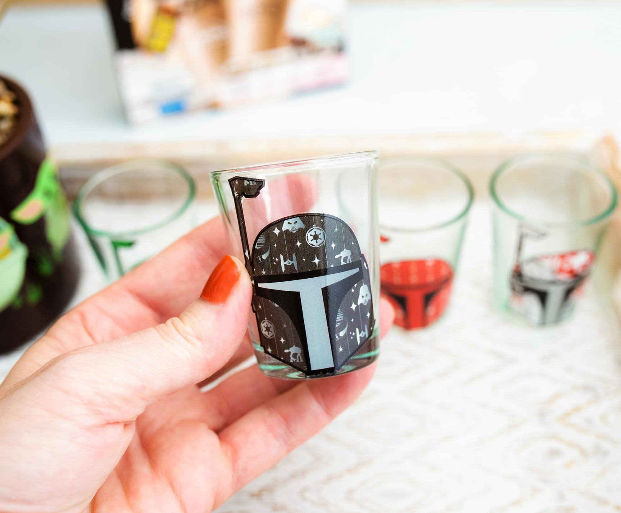 Alt View 2. Silver Buffalo - Star Wars Holiday Boba Fett 2.5-Ounce Mini Shot Glasses | Set of 4 - Green.