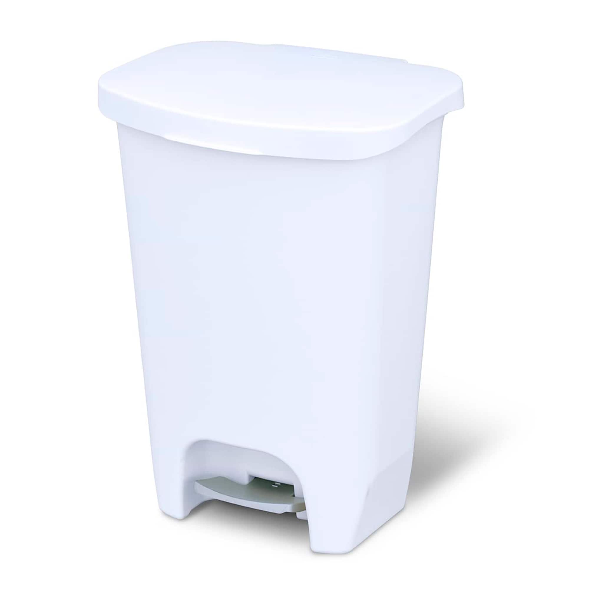Glad - Kitchen Trash Can with Lid, Foot Pedal and Garbage Bag Rings, 13 Gal - White
