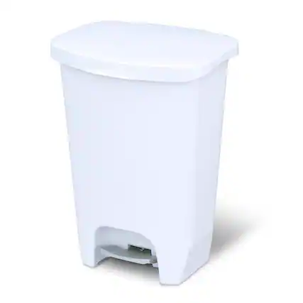 Front. Glad - Glad Kitchen Trash Can with Lid, Foot Pedal and Garbage Bag Rings, 13 Gal, White - WHITE.