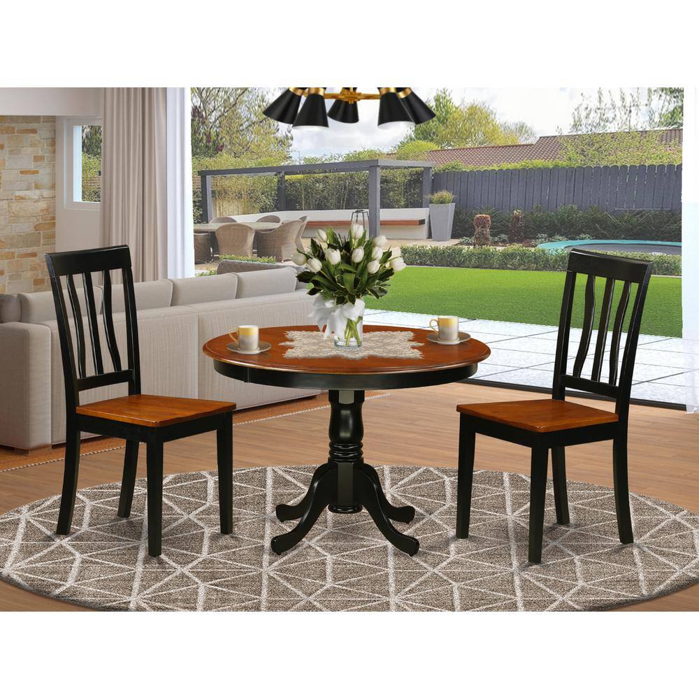 Back. East West Furniture - 3 Pc set with a Round Table and 2 Wood Dinette Chairs in Black and Cherry - Black & Cherry.