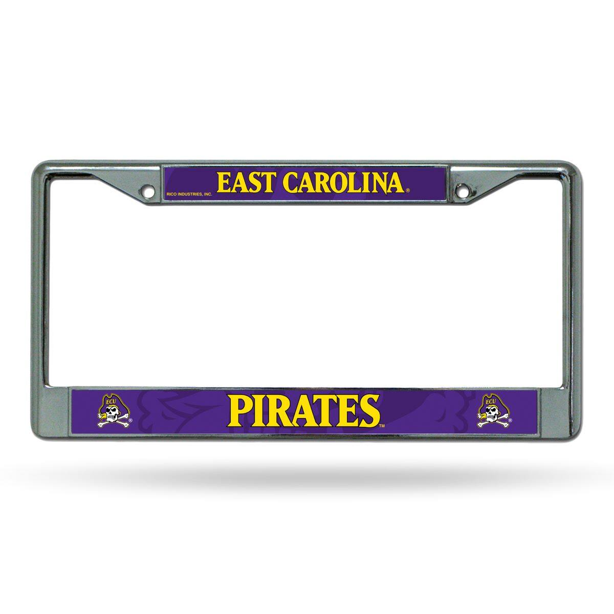 East Carolina University Pirates - 12" x 6" Standard Size - Chrome Metal License Plate Frame