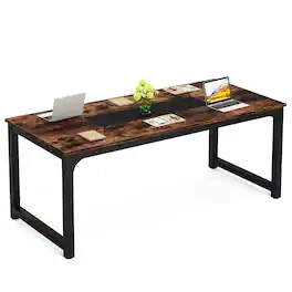 Tribesigns - 6 Ft Rectangular Conference Table for 6-8 People - Brown+black