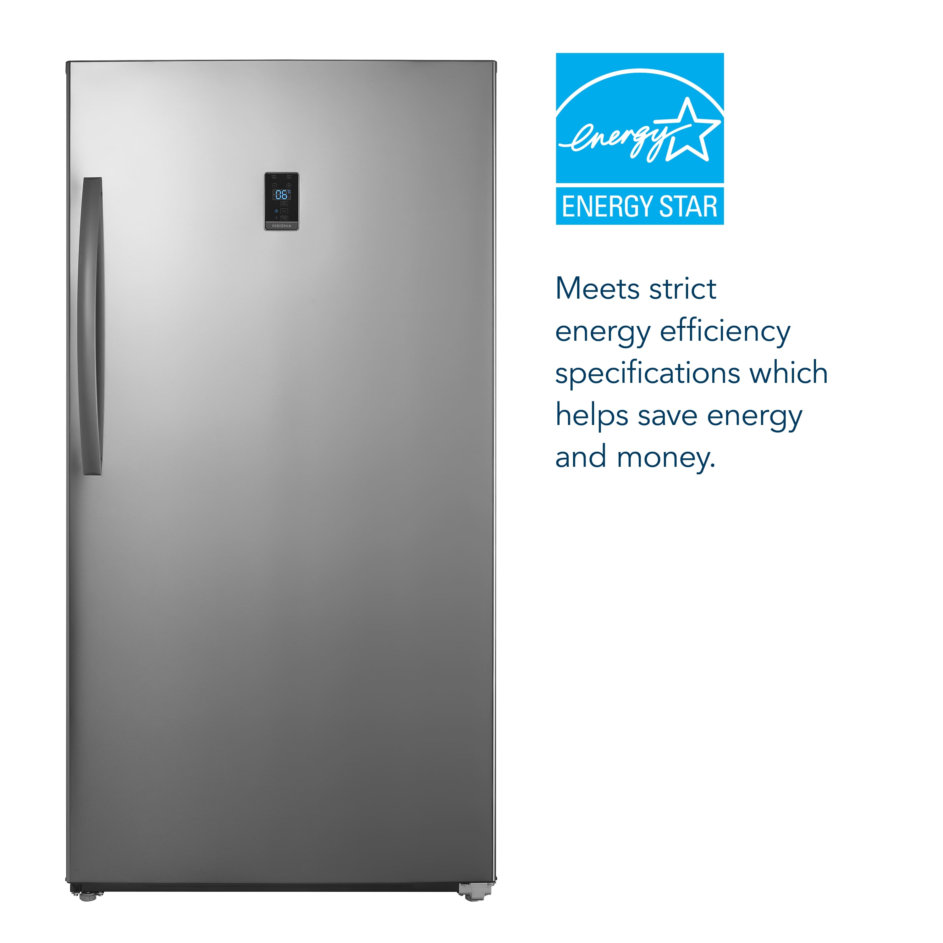 The text on the image is grouped as follows:
"ENERGY STAR Meets strict energy efficiency specifications which helps save energy and money."