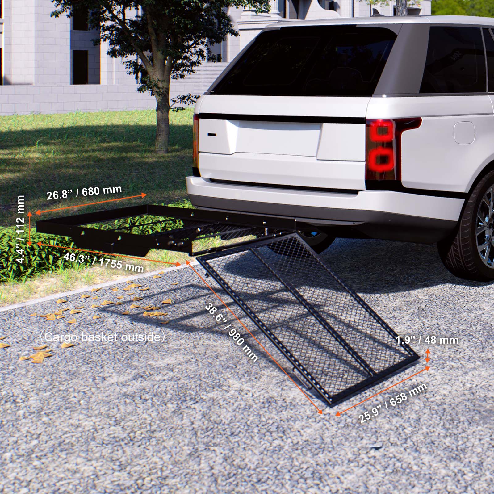 26.8" / 680 mm
46.3" / 1755 mm
38.6" / 980 mm
1.9" / 48 mm
25.9" / 658 mm
(Cargo basket outside)