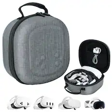 Front. Fosmon - For Meta Quest 3 Case Hard Carrying Case, Square Hard Shell Zipper Case for Quest 3S Quest 2 Apple Vision Pro VR Headset - Gray.
