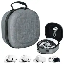 Fosmon - For Meta Quest 3 Case Hard Carrying Case, Square Hard Shell Zipper Case for Quest 3S Quest 2 Apple Vision Pro VR Headset - Gray