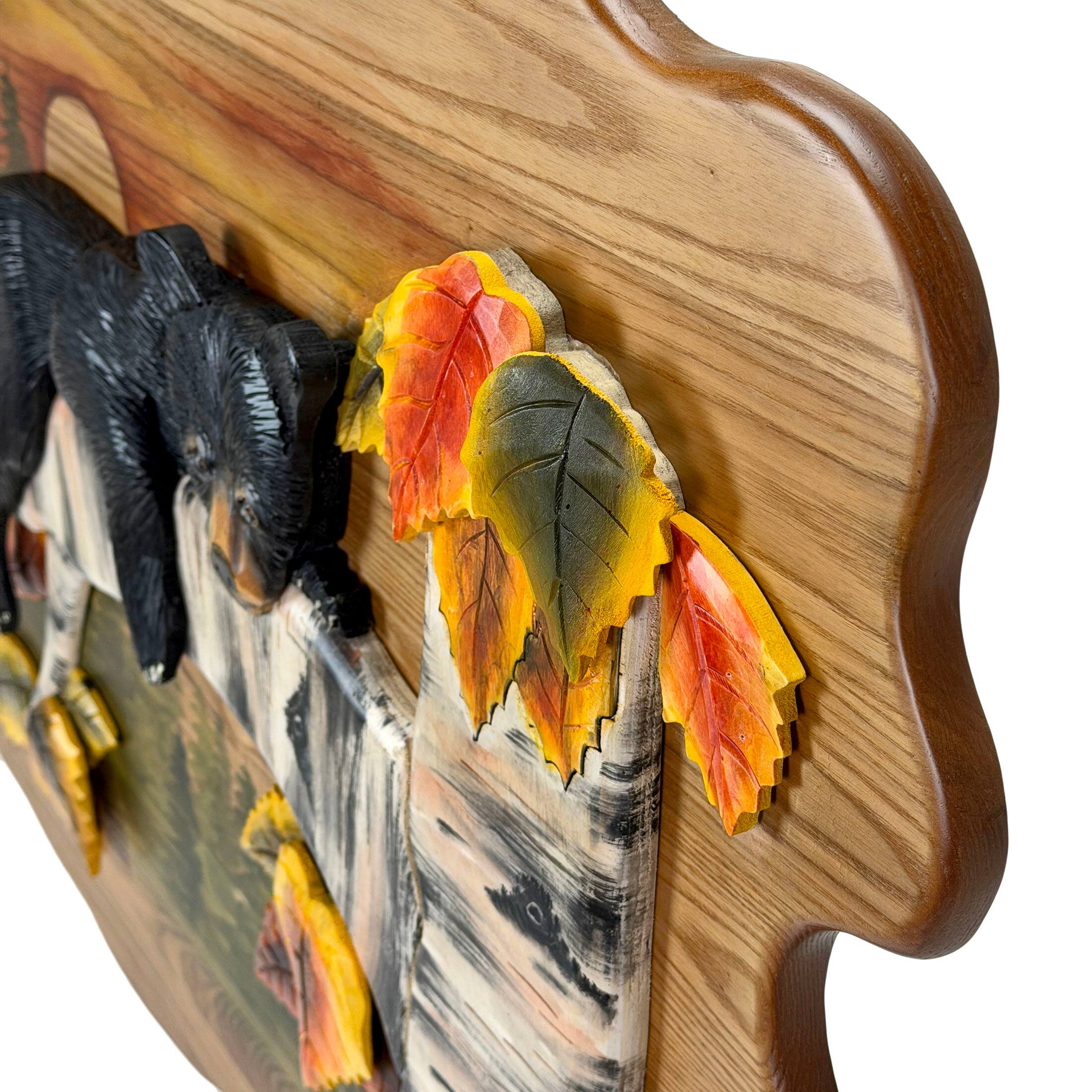 Alt View 2. Zeckos - Bear Cub in Birch Forest Wood Wall Sculpture 24x34.5 Glossy Brown Indoor Decor - Brown.
