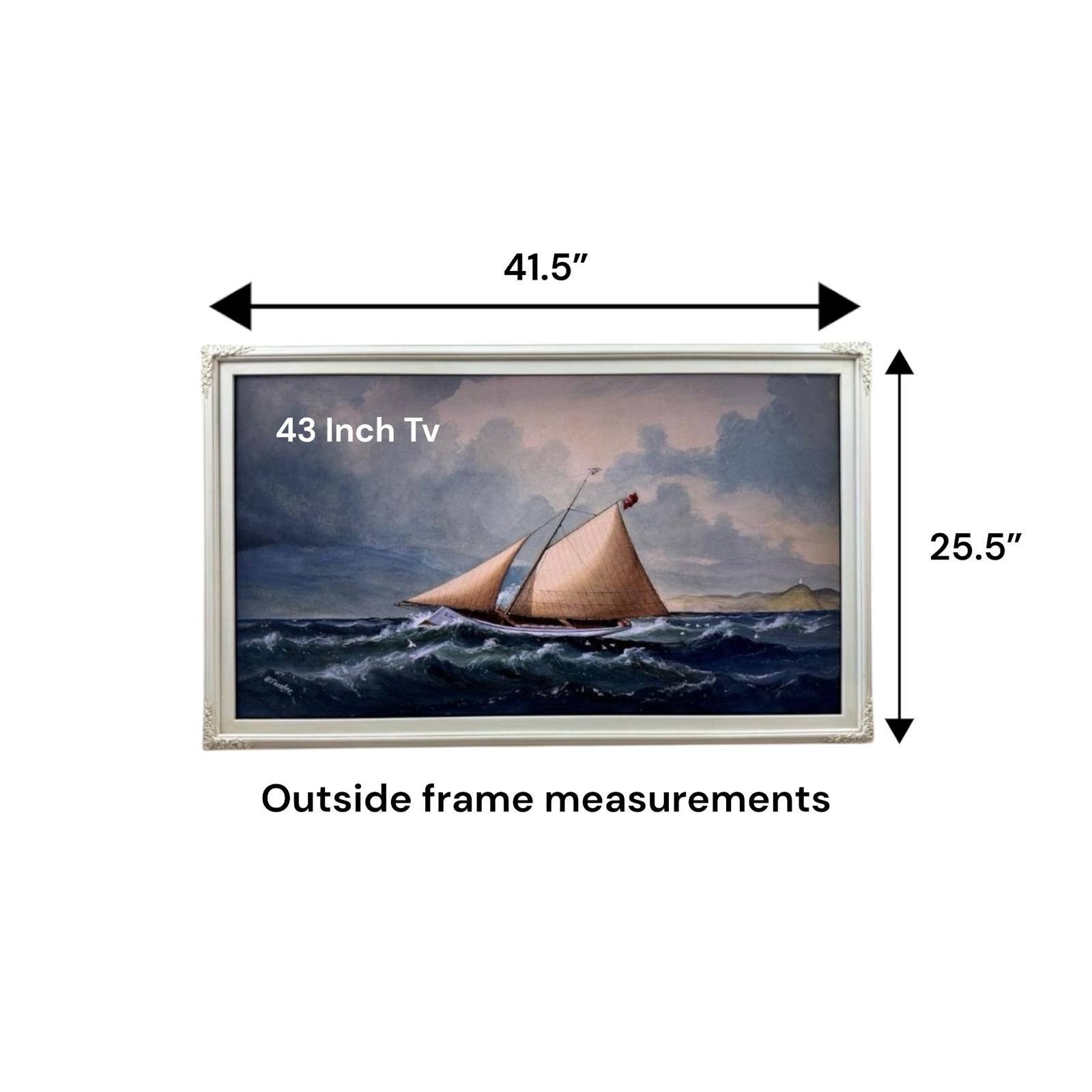 41.5" x 25.5" Outside frame measurements  
43 Inch Tv