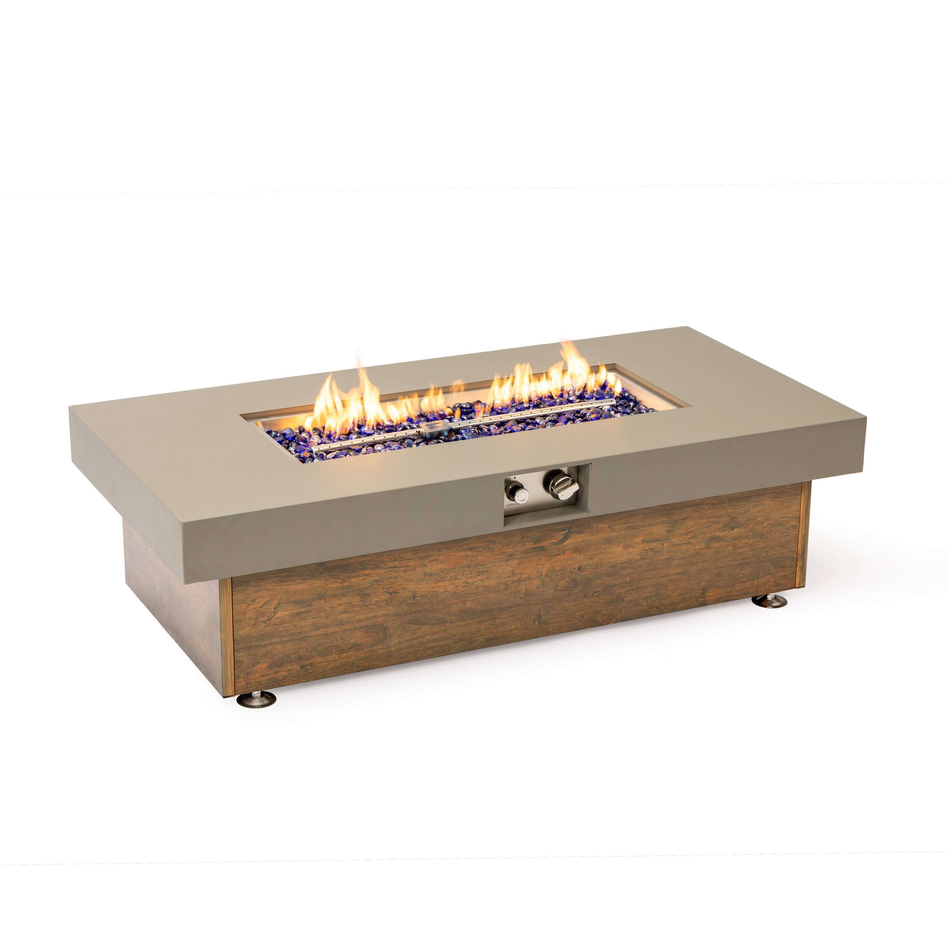 Front. APRILSOUL - 48_inch Iron Fire Pit Table with Wood Grain - Black.