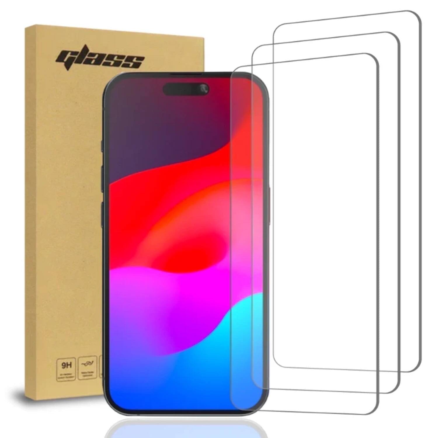 Front. RomeTech - Apple iPhone 15 Tempered Glass Screen Protector 6 Per Pack - Transparent.