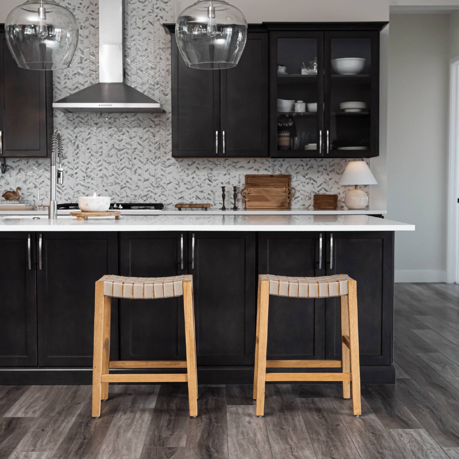 Left. Maven Lane - 26" Emerson Counter Stool In Weathered Natural Wood Finish With Vegan Leather - Weathered Natural.