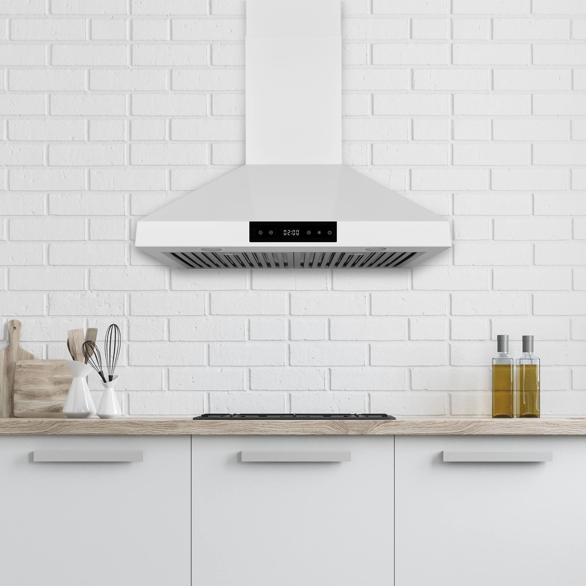 Angle. Hauslane - Hauslane Range Hood Wall Mount 30" Ducted or Ductless Kitchen Vent Hood - WM538 - Matte White.