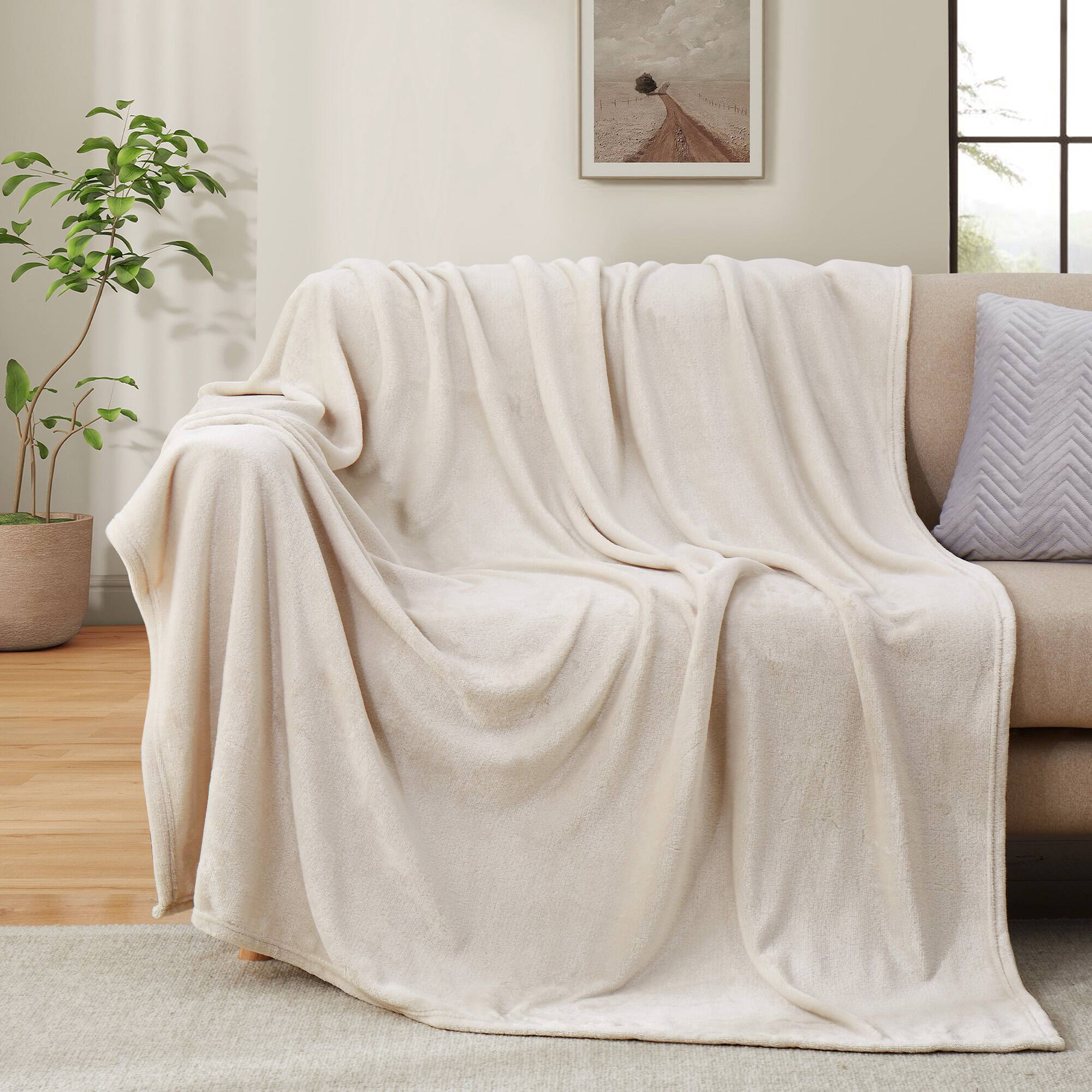 Angle. Peace Nest - Peace Nest Lightweight Plush Fuzzy Flannel Blanket Soft Throw Blanket, Cream, 50" x 60" - Cream.