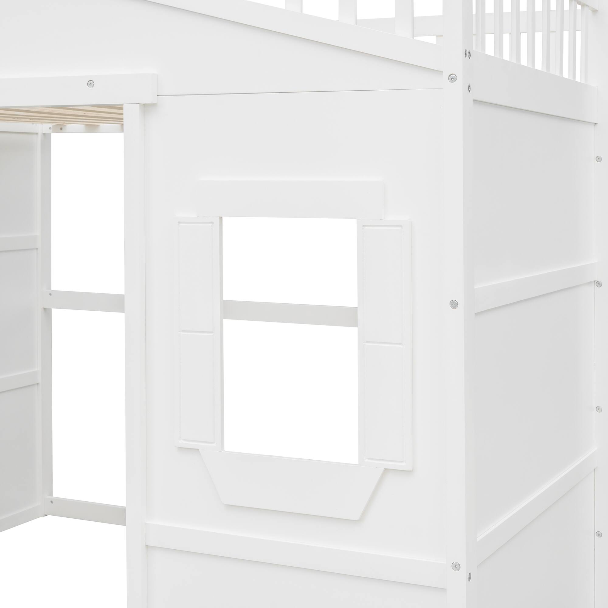 Alt View 5. Whisen - Wood Loft Bed with Ladder,Sturdy Elevated Platform Bed Frame for Kids and Teens - White.