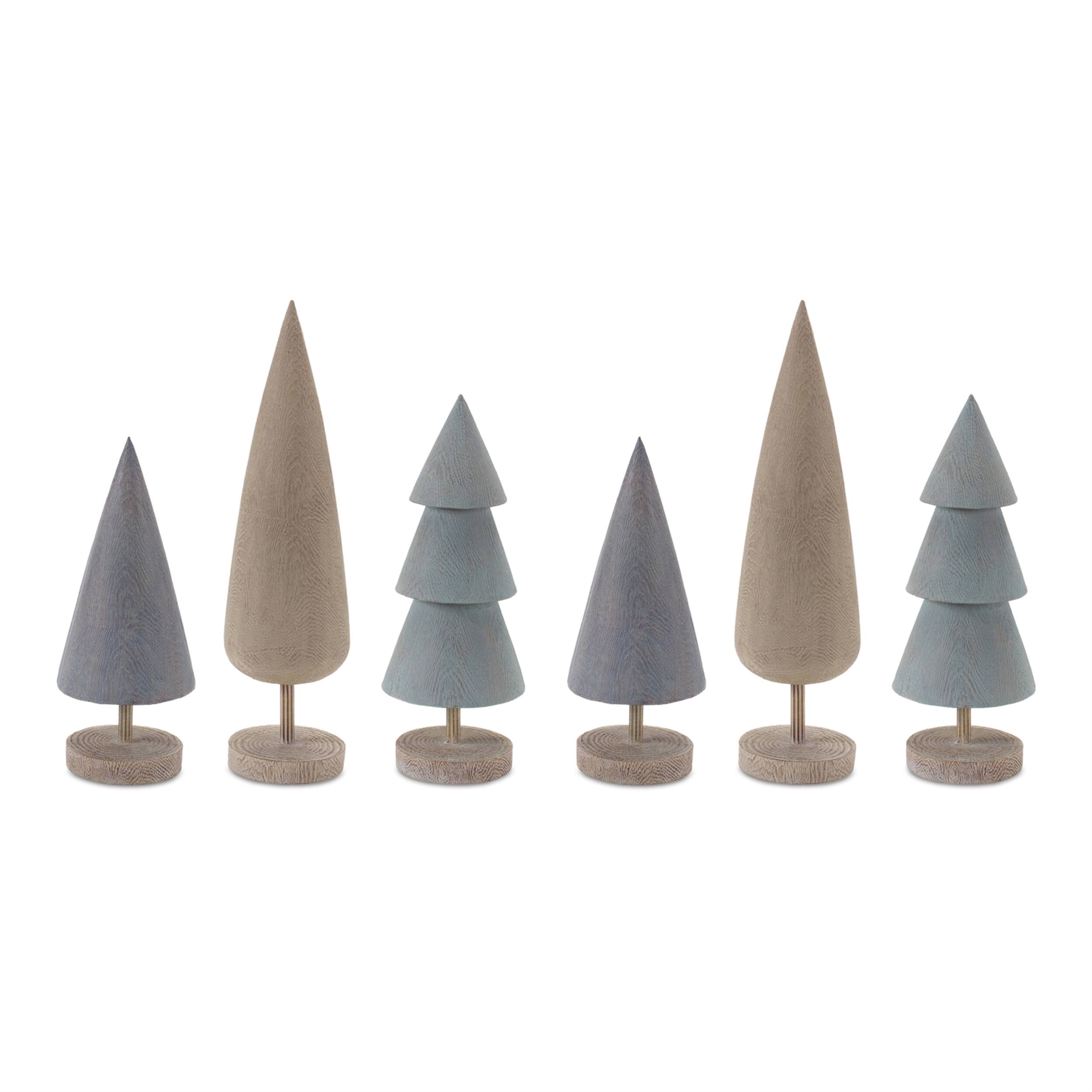 Angle. BreeBe - Modern Tabletop Pine Tree (Set of 6) - Blue, Brown.