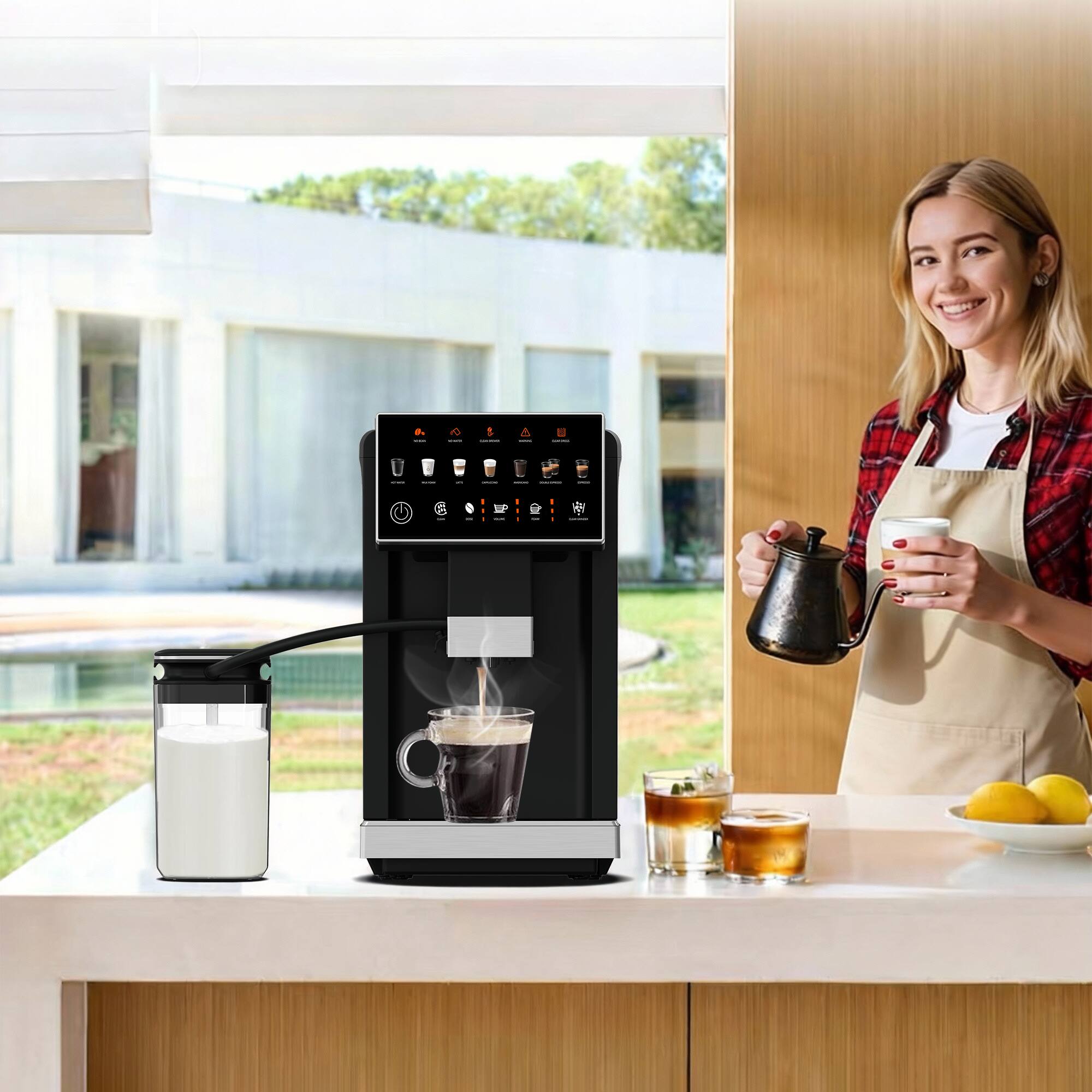 Alt View 5. SIMZLIFE - 20 Bar Coffee & Espresso Machine w/Milk Frother - Fully Automatic, Dual Boiler Design, Smart Touchscreen & Auto-Clean - black.