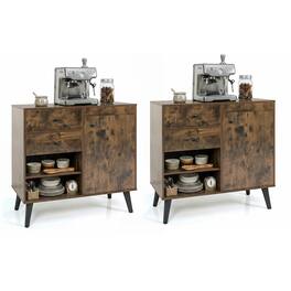 Costway - 2PCS Buffet Cabinet with Storage, 31" Sideboard Credenza with Door, Open Compartments - Rustic Brown