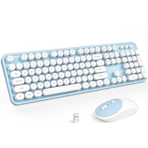 Reds Spade - And Mouse Combo Retro With Round Keycaps 2 Dropout free Connection Cute For Pc laptop windows Xp 7 8 10 col - Blue White